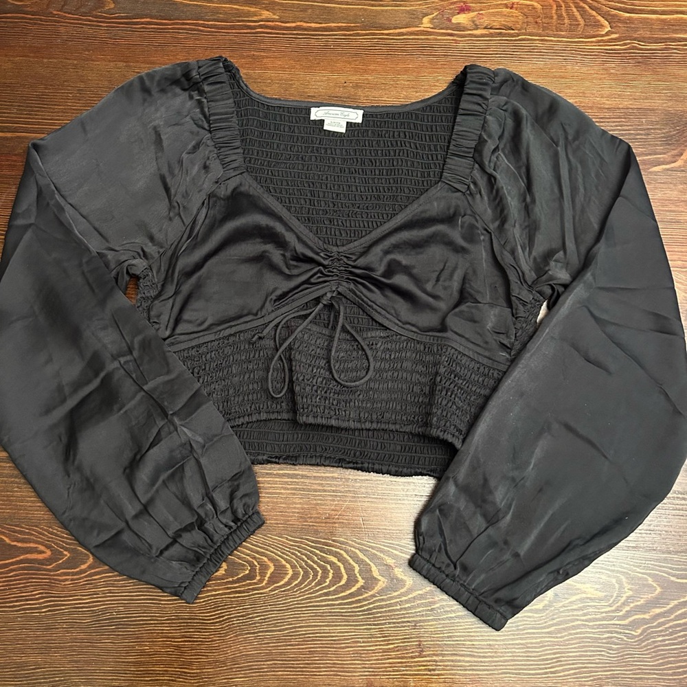 American Eagle Outfitters Black Ruched Blouse
